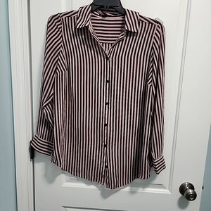 Roaman's Pink and Black Striped Blouse